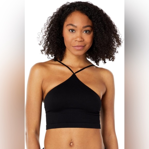 Free People Intimately Center Of Attention Halter Crop Top Black XS/S - Picture 1 of 5